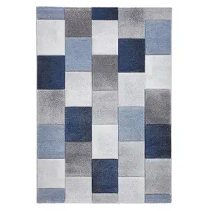 Grey/Blue Geometric Modern Machine Made Easy to Clean Rug for Living Room Bedroom and Dining Room-200cm X 290cm