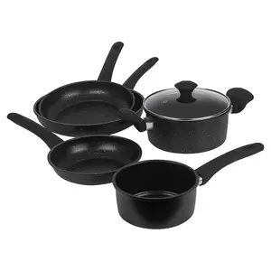 URBNCHEF 24cm Diameter 5 Pcs Casserole Pot Saucepan Frying Pans Forged Carbon Induction Cookware Set