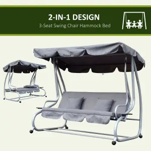 Outsunny 3 Seater Swing Chair for Outdoor w/ Adjustable Canopy, Grey