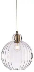 Luminosa Victory 1 Light Globe Ceiling Pendant Antique Brass, Clear Glass, E27