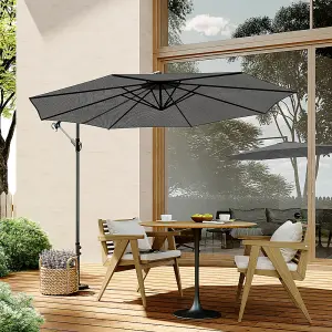 3M Large Rotatable Garden Sun Shade Cantilever Parasol Patio Hanging Banana Umbrella Crank Tilt No Base, Dark Grey