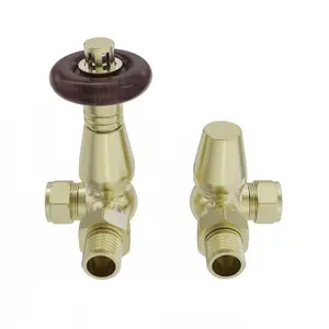 Right Radiators Traditional Antique Design Brushed Brass TRV & Lockshield Corner Radiator Valves 1/2"x15mm Set