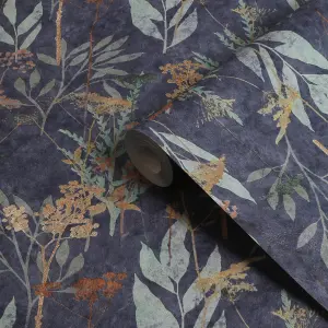 Superfresco Easy Patterned Navy & Copper Solstice Embossed Wallpaper