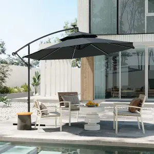 Double-Top Cantilever Parasol with Cross Base and Solar LED Lights,3M