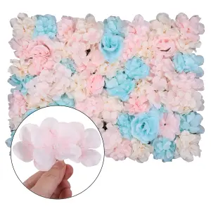 Artificial Flower Wall Backdrop Panel, 60cm x 40cm, Sky Blue & Ivory