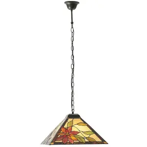 Tiffany Glass Hanging Ceiling Pendant Light Bronze & Square Flower Shade i00131