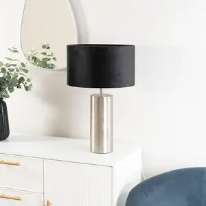 ValueLights Lexy Brushed Chrome Touch Table Lamp with Black Velvet Shade