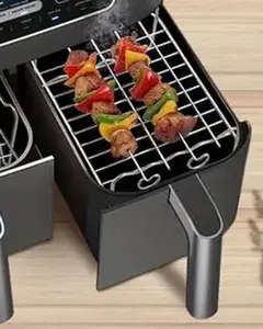 Rectangle Air Fryer Skewer Rack Grill With 4 Metal Kebab Vegetable Skewers 20cm