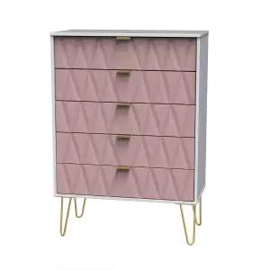 Ready assembled Pink & white 5 Drawer Chest of drawers (H)1075mm (W)765mm (D)415mm