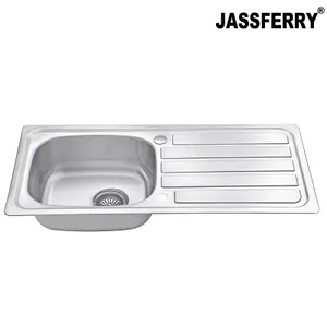 JASSFERRY Stainless Steel Kitchen Sink Single Bowl Reversible with Waste Pipes Clips, 930 x 430 mm