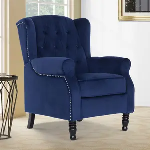 Velvet Blue Marianna Manual Recliner Wingback Chair