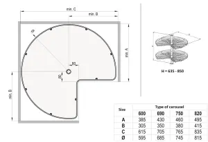 Three quarter carousel - kitchen storage system - 750, silver