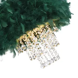 Contemporary Green Feather Pendant Light Shade with Transparent Acrylic Droplets