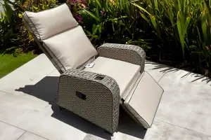 RATTAN RECLINER WICKER GARDEN OUTDOOR SUN LOUNGER LAZYBOY FURNITURE PATIO GREY