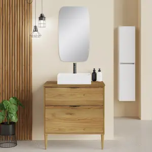 Banyetti Noir Krafter 800mm Caramel Oak Wall Hung Vanity Unit