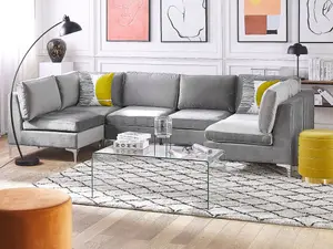 6 Seater U-Shaped Modular Velvet Sofa Grey EVJA