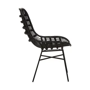 Interiors by Premier Curved Black Natural Rattan Chair, Sturdy and Durable Rustless Rattan Chair, Easy Cleaning Rattan Armchair