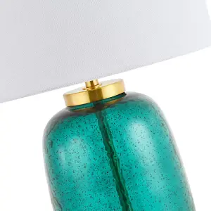 Teal Glass Table Lamp Base with Hammered Stone Effect and Satin Gold Metal Trim