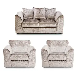 Crystal Crushed Velvet 3 Piece Sofa Set - 2 1 1 Mink - Scatter Back