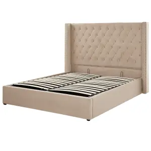 Velvet EU King Size Ottoman Bed Beige LUBBON