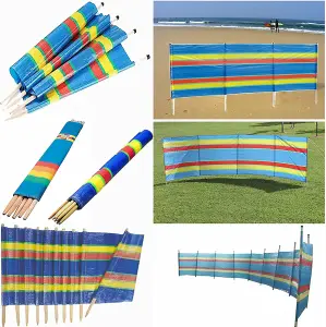 8 Pole Wooden Windbreak Beach Camping Windbreaker Sun Wind Shelter Striped 5ft High X 15ft Long  Traditional