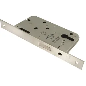 55mm Contract EURO Profile Deadlock - Satin Steel Square - BS EN 12209 Lock