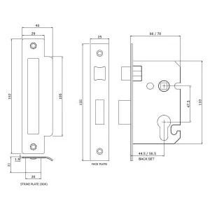 AFIT Satin Chrome Euro Profile Sashlock - Case 65mm 44mm Backset