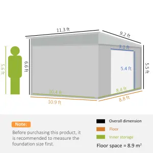 Outsunny 11.3x9.2ft Steel Garden Storage Shed w/ Sliding Doors & 2 Vents, Grey