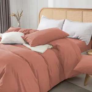 Rienk Super Soft 250 TC Microfibre Reversible Plain Duvet Cover Set With Pillow Cases Peach / Double + 2 Standard Pillowcases