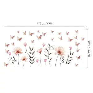 Walplus Combo Kids Wall Sticker Delicate Flowers With Rose Gold Floral 3D Butterflies PVC