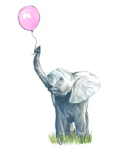 Elle Elephant with pink balloon Wall Sticker