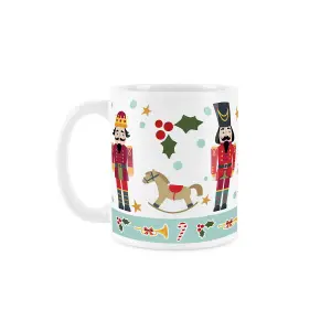 Purely Home Red Christmas Nutcracker Character Coffee Mug -  4x White Ceramic Mugs