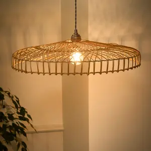 Traditional Rattan Flush Wide Easy Fit Decor Ceiling Shade H12 x D57cm