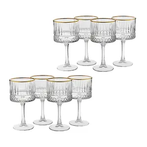 Queensway Home & Dining 500ml 8 Pcs Cocktail Goblets Gold Rimmed Long Stemmed Martini Glass