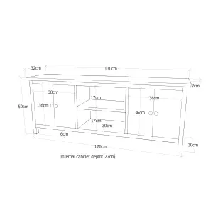 Portofino Light Wood 2 Door TV Cabinet Brass Drop Handle