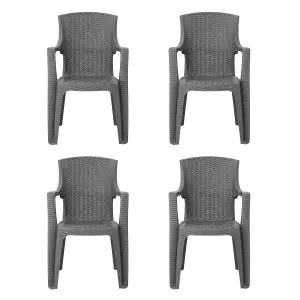 simpa Stackable Plastic Rattan Effect Garden Chair - Grey Set of 4