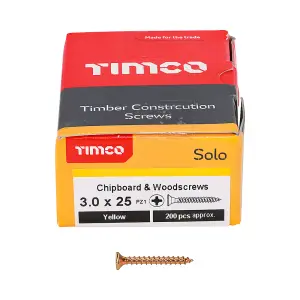 TIMCO Solo Countersunk Gold Woodscrews - 3.0 x 25 (200pcs)