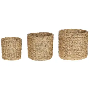 Set of 3 Plant Pots RONQUIL Wicker Natural