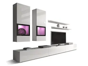 Baros 10 Entertainment Unit for TVs Up to 75" in White Gloss - W2700mm H260mm + 1000mm D410mm, Modern and Sophisticated