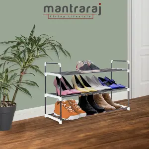 MantraRaj 3 Tier Shoe Rack Heavy Duty Metal Shoe Storage Cabinet Quick Assembly No Tools Required Shoe Organiser Grey