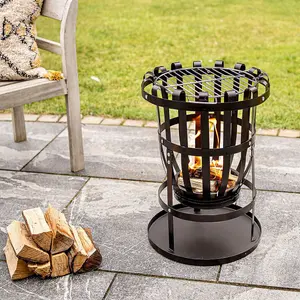 Forno Fire Basket with Chrome Plated Grill for BBQ Cooking - Metal Outdoor Garden Wood or Charcoal Burner Fire Pit - H56 x 45cm