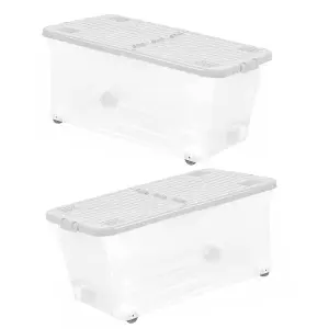 2 x 45 Litre Strong Stackable Folding Split Lids Storage Containers Home Office Versatile Containers With Wheels