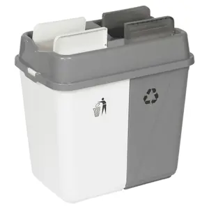 URBNLIVING 60L Duo Kitchen Bin Waste Garbage Can 2 Compartments With Bas Connectors (White/Grey)