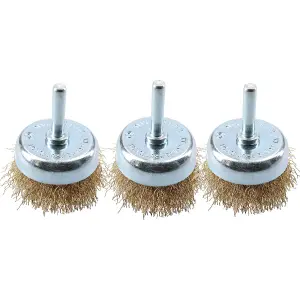 3 Pack 50mm Steel Wire Cup Brush For Drills Brass Coated Rust Paint Remover