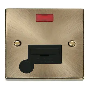 Antique Brass 13A Fused Connection Unit With Neon With Flex - Black Trim - SE Home