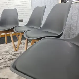 Dining Chairs Set Of 4 Grey Kitchen Tulip Chairs Wooden Legs Padded Seats