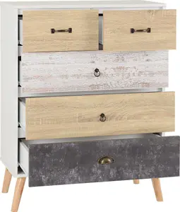 Nordic 3+2 Drawer Chest in White Distressed Effect