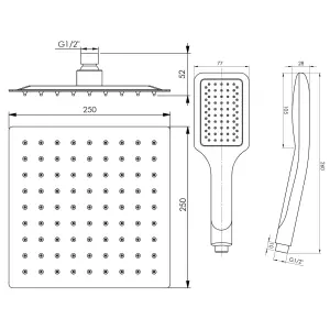 Hommix Rubineta Thermo-2F-Olo Chrome Concealed & Wall Mounted Shower Set