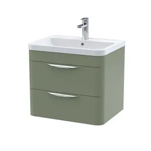 Dezine Nile 600mm 2 Drawer Satin Green Wall Hung Vanity Unit