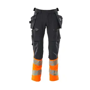 Mascot Accelerate Safe Trousers with Holster Pockets - Dark Navy/Hi-Vis Orange   (36.5) (Leg Length - Long)